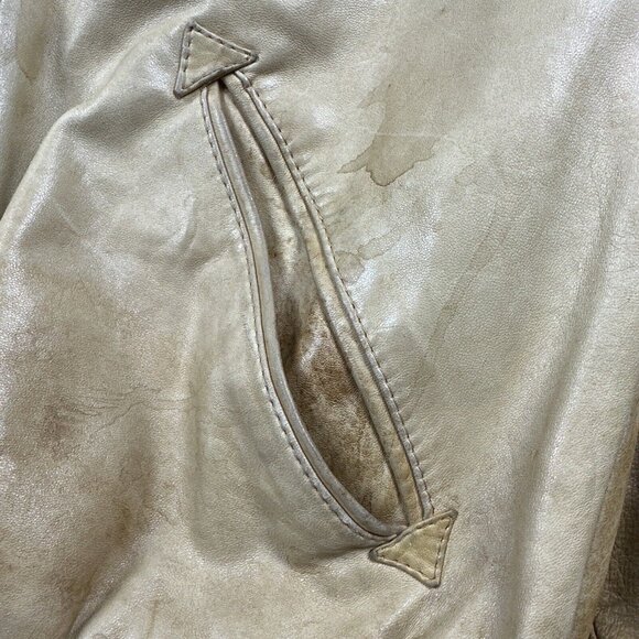 Vintage 70s Knit Sweater Mens Medium Lined Leather Pullover Jacket V Neck Italy - Picture 4 of 12